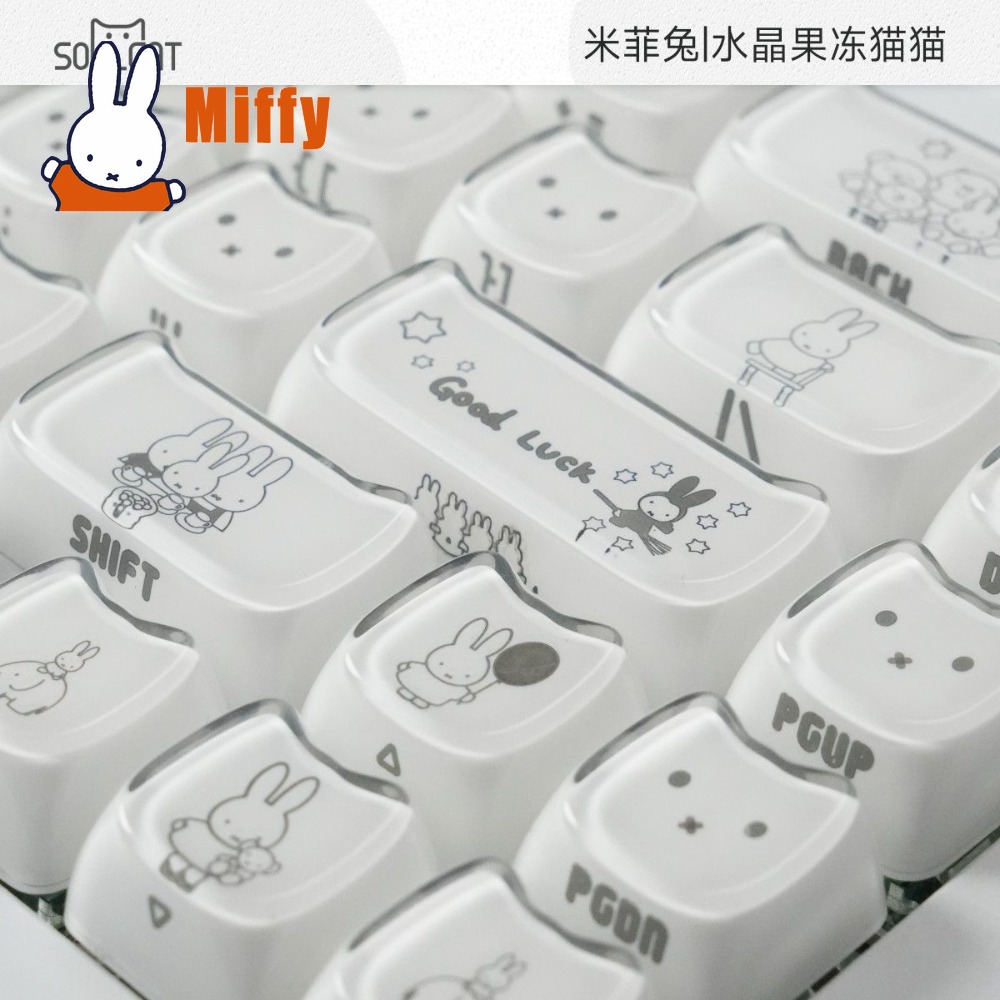 Gaming Keyboard Ergo - Kawaii Miffy Keycaps Kelinci Lucu Penutup