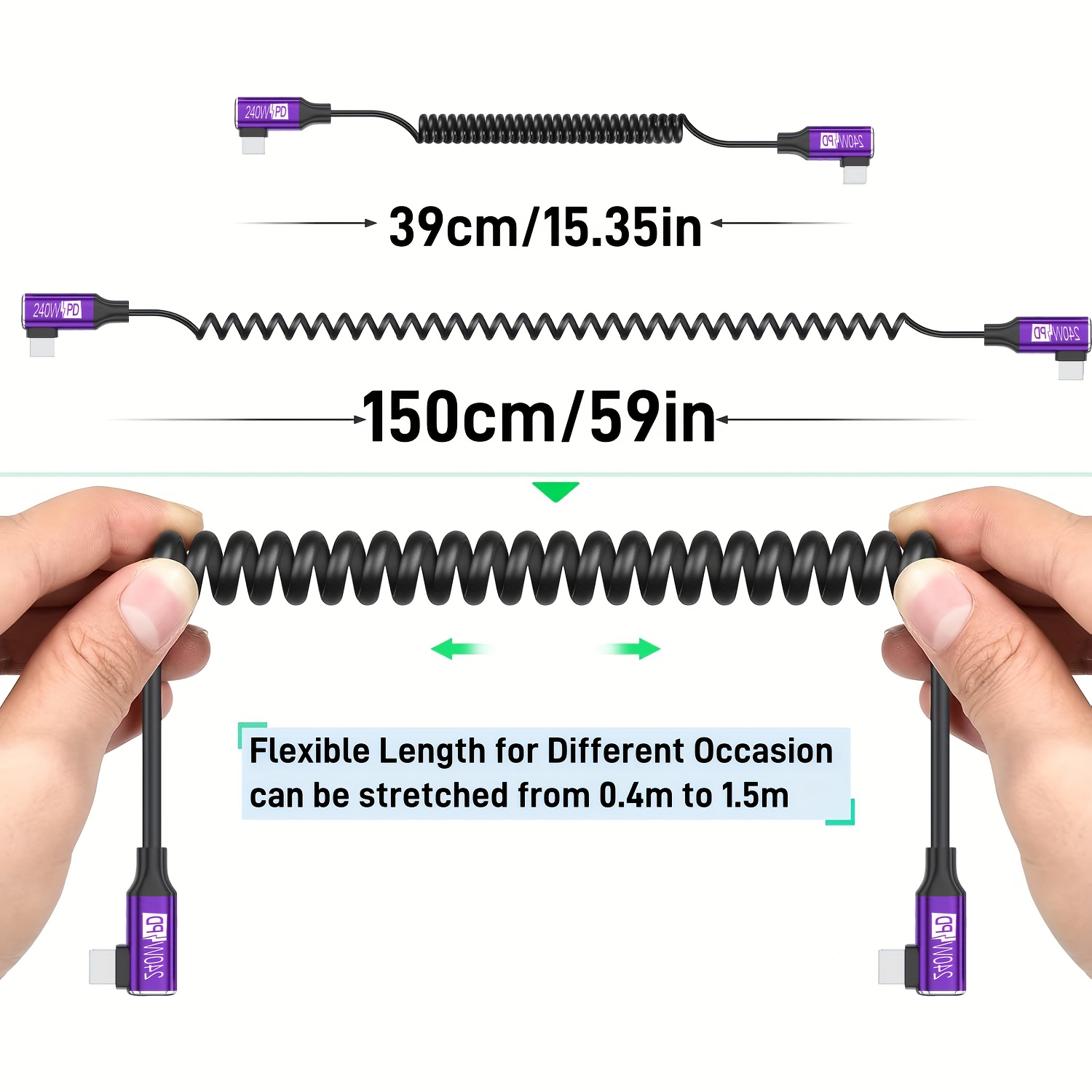 Kabel Tipe-C PD 240W dengan Pe - Coiled Usb Cable ulasan dan harga